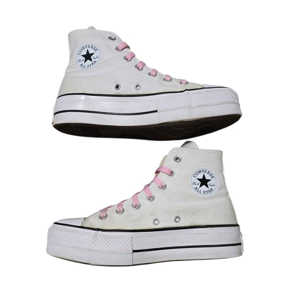 Converse Chuck Taylor All Star Womens Size 6 Platform White Canvas Pink Laces